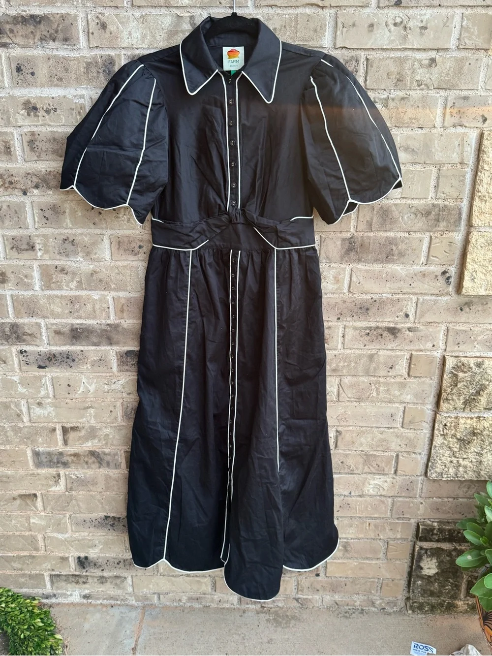 Farm Rio Black Puff-Sleeve Tie-waist Maxi Dress NWT Size L - Picture 2 of 9